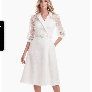 Kay Unger Khloe Illusion Midi Dress in white Size 6
